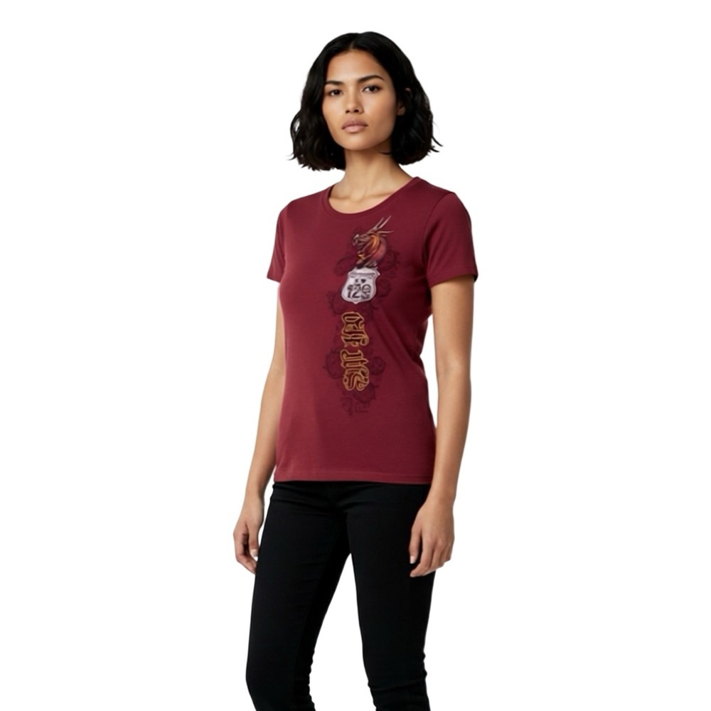 Harley-Davidson Women's Burgundy Graphic Tee Size Small P2P 15" - Picture 3 of 5